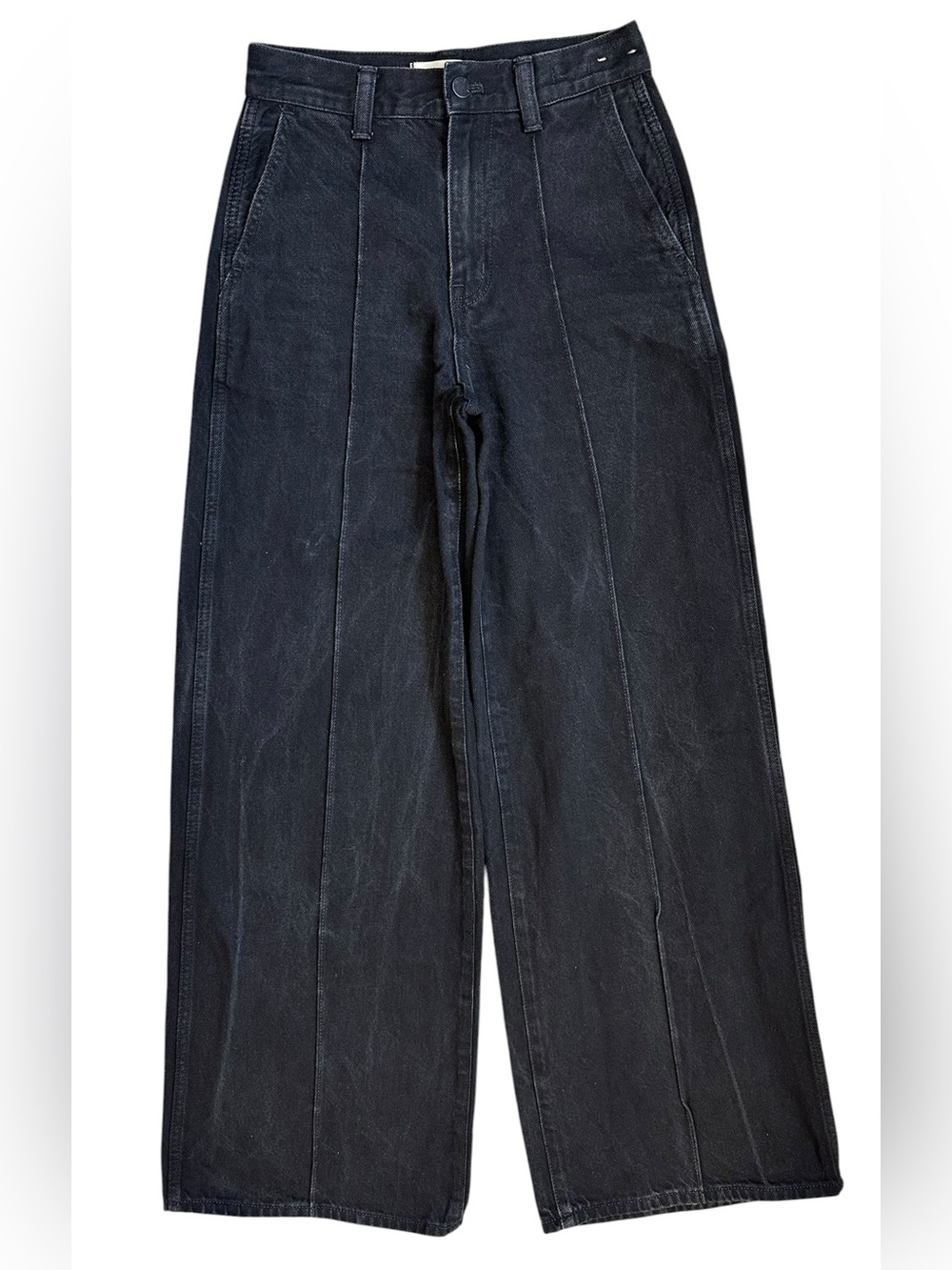 Madewell Super Wide Leg Faded Black Pintuck Seam Cotton Jeans Size 24